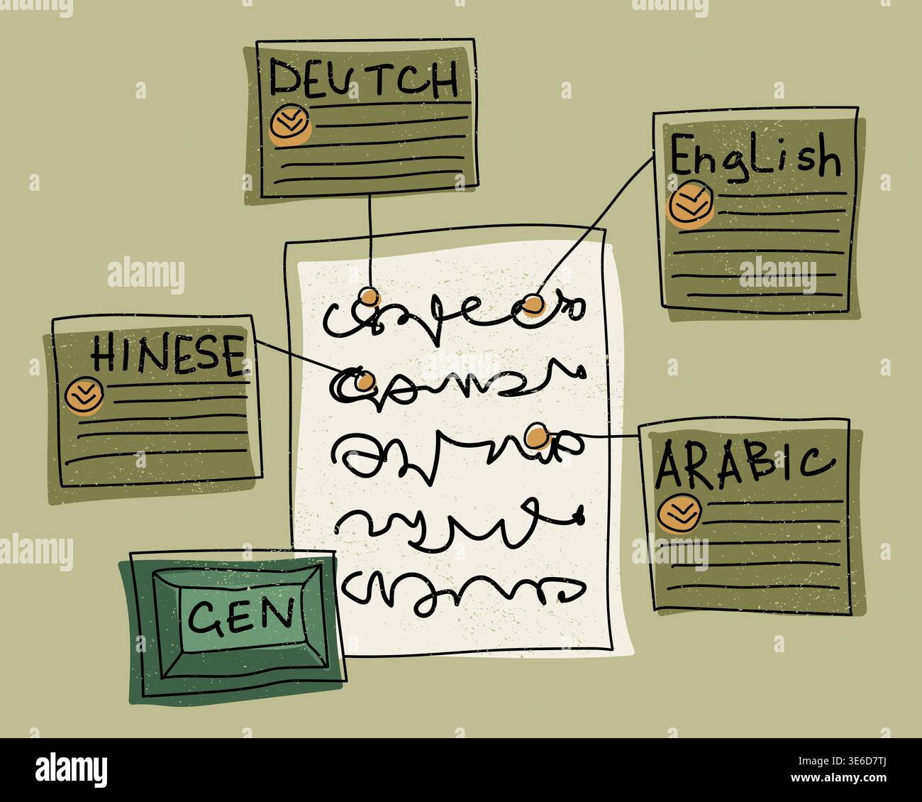 AI Multilingual Writing Concept Hand Drawn Education Beige Green ...