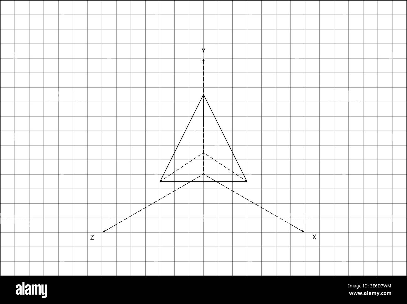 Grid 3D Wireframe Pyramid Coordinate System Axis Line Art. Digital Environments Wallpaper Background Stock Vector