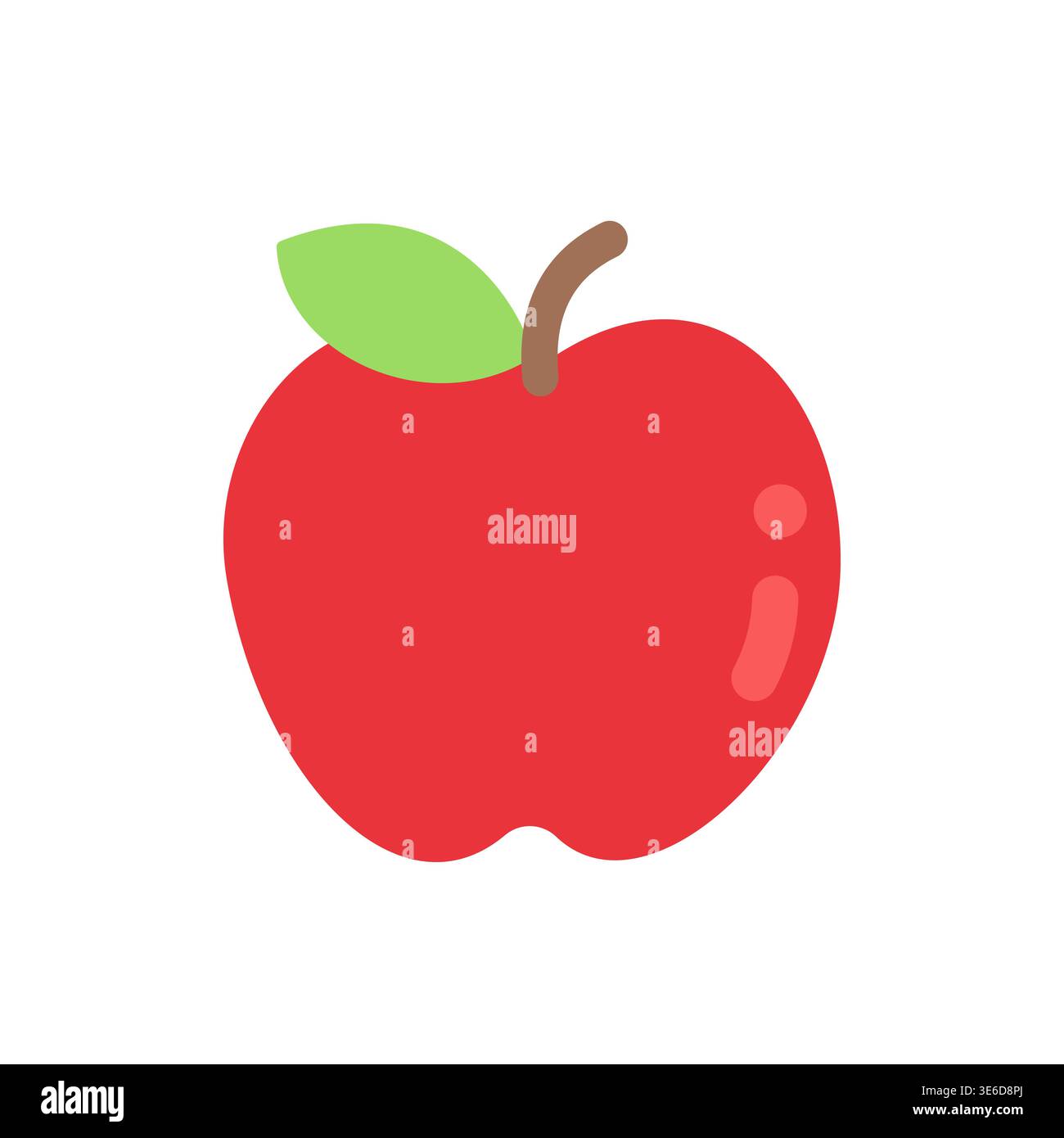 Cute flat design red apple fruit with green leaf and stem vector illustration Stock Vector