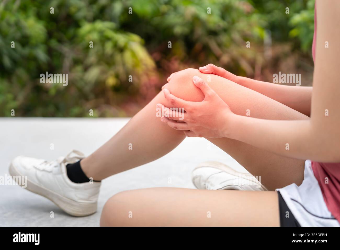 Muscle Rheumatism woman having knee injury due to ligament inflammation, knee pain due to ...