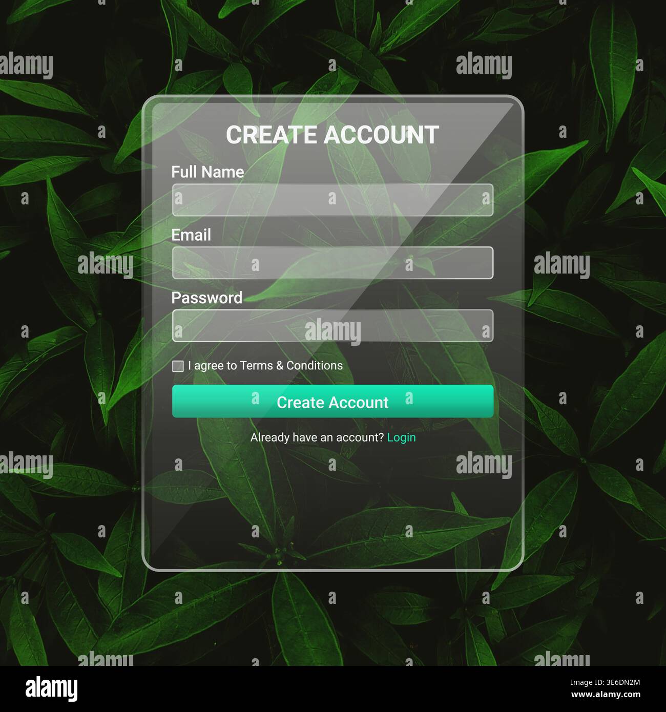 Glassmorphism Eco Signup Screen Stock Vector