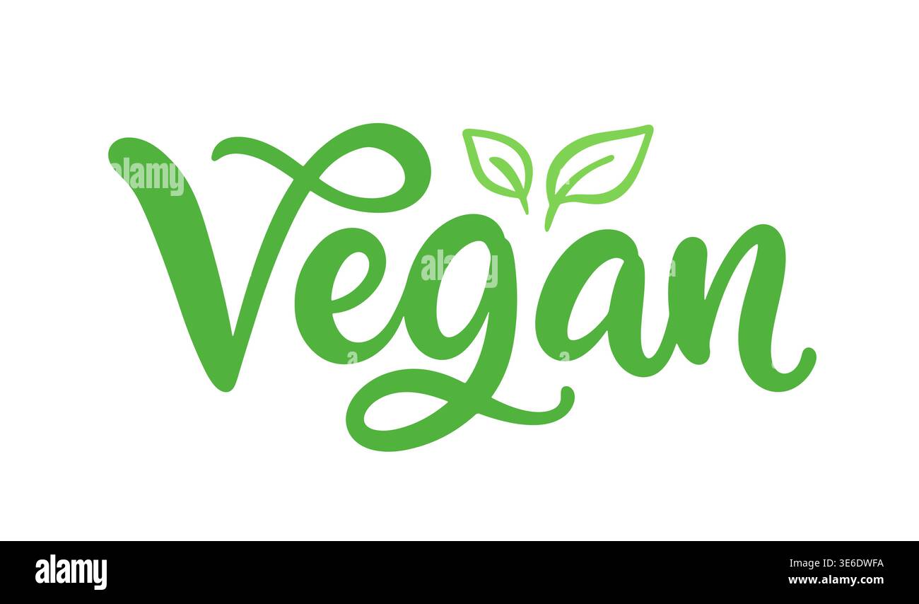 Vegan hand written lettering with leaf accent Stock Vector