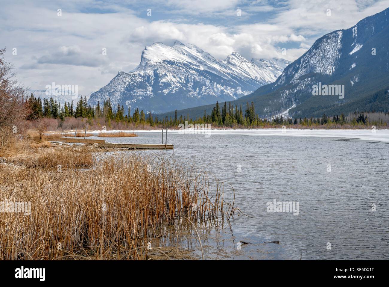 Banff Dock Dock and Grass at Vermilion Lakes in Banff National Park, Alberta ...