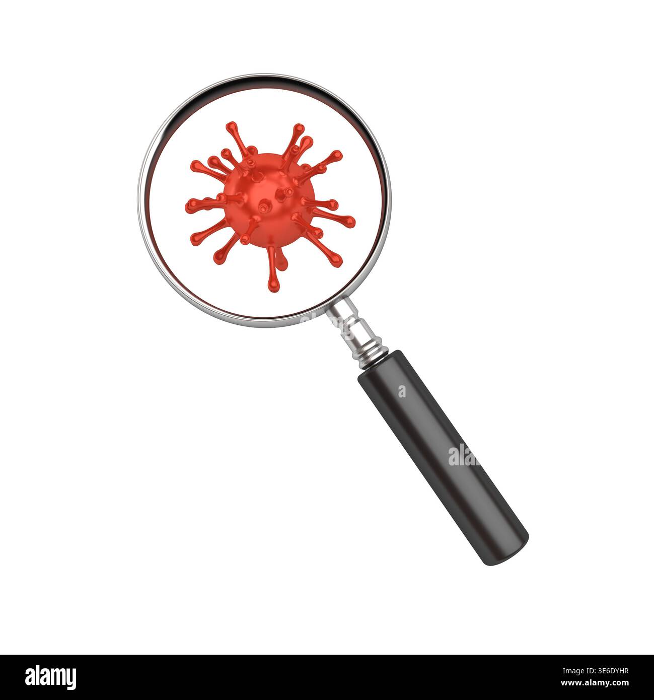 Magnifying Glass look through virus isolated on white background 3D rendering Stock Photo