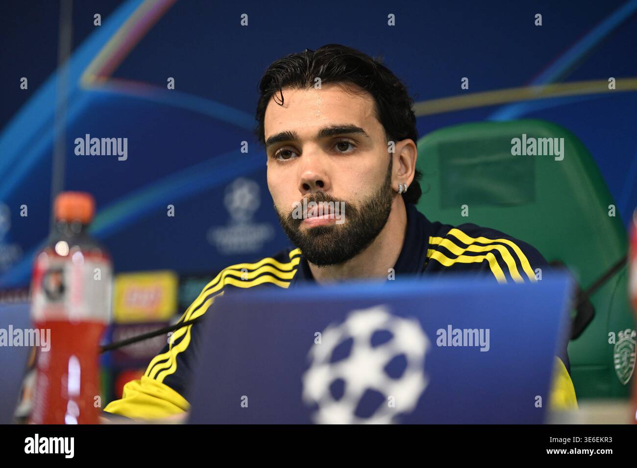 Arsenal goalkeeper David Raya during a press conference at the Jose ...