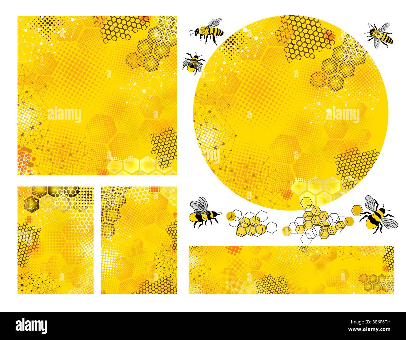 Set of yellow honeycomb backgrounds. Hand drawn. Not AI, vector illustration. Stock Vector