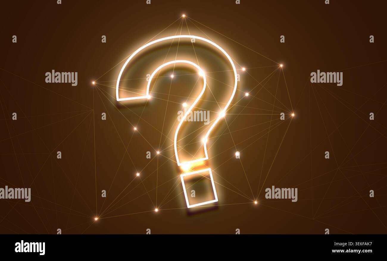 Question mark and plexus pattern on brown background Stock Photo
