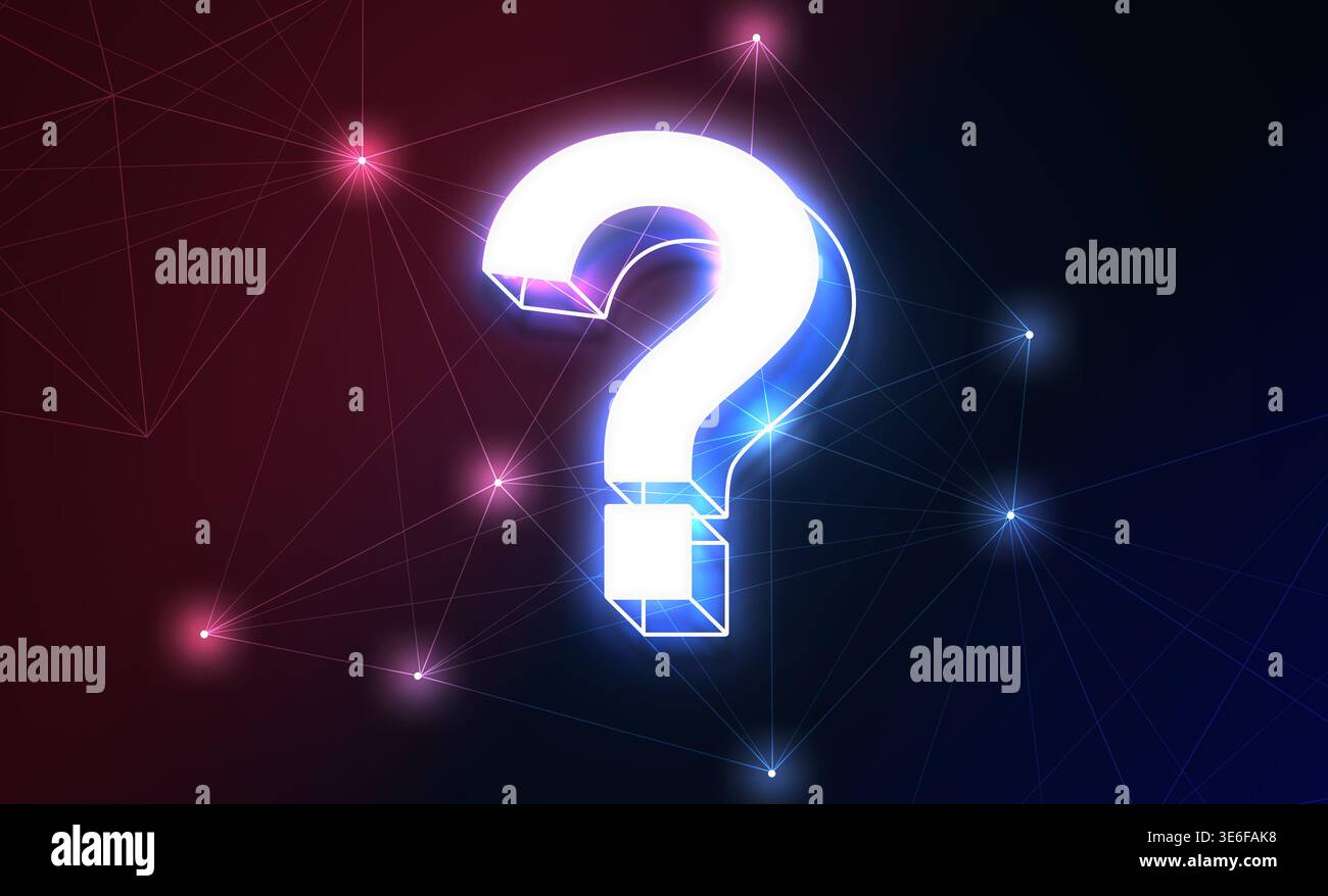 Question mark and plexus pattern on blue and red background Stock Photo