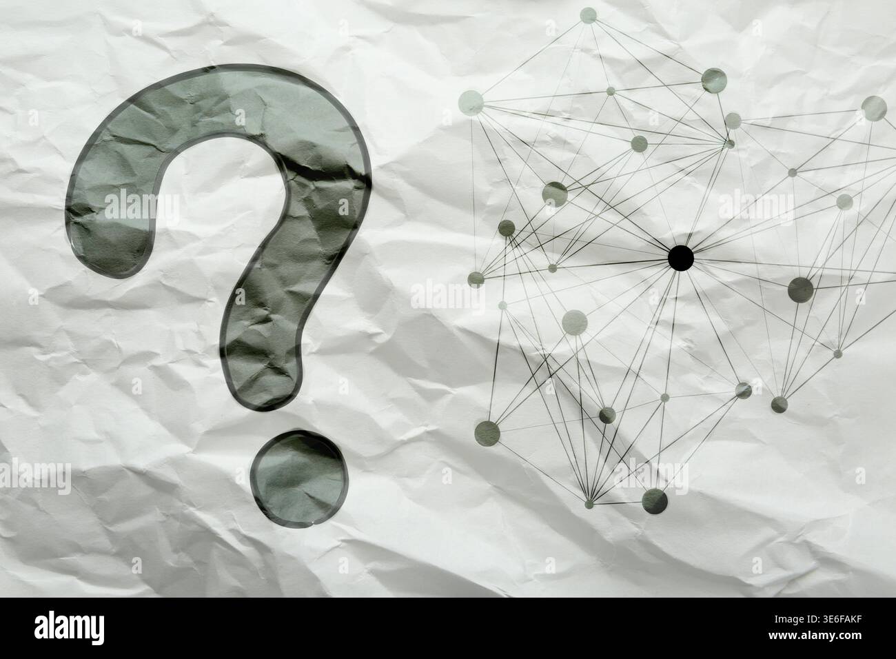 Question mark and plexus pattern on crumpled paper Stock Photo