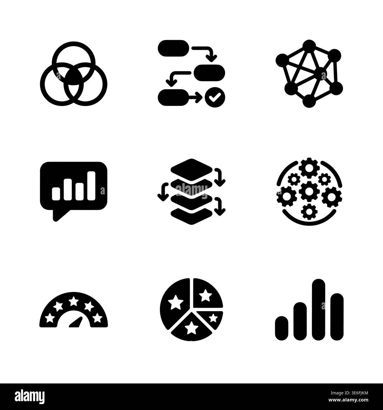 Business data analysis and infographic elements black glyph icons Stock Vector