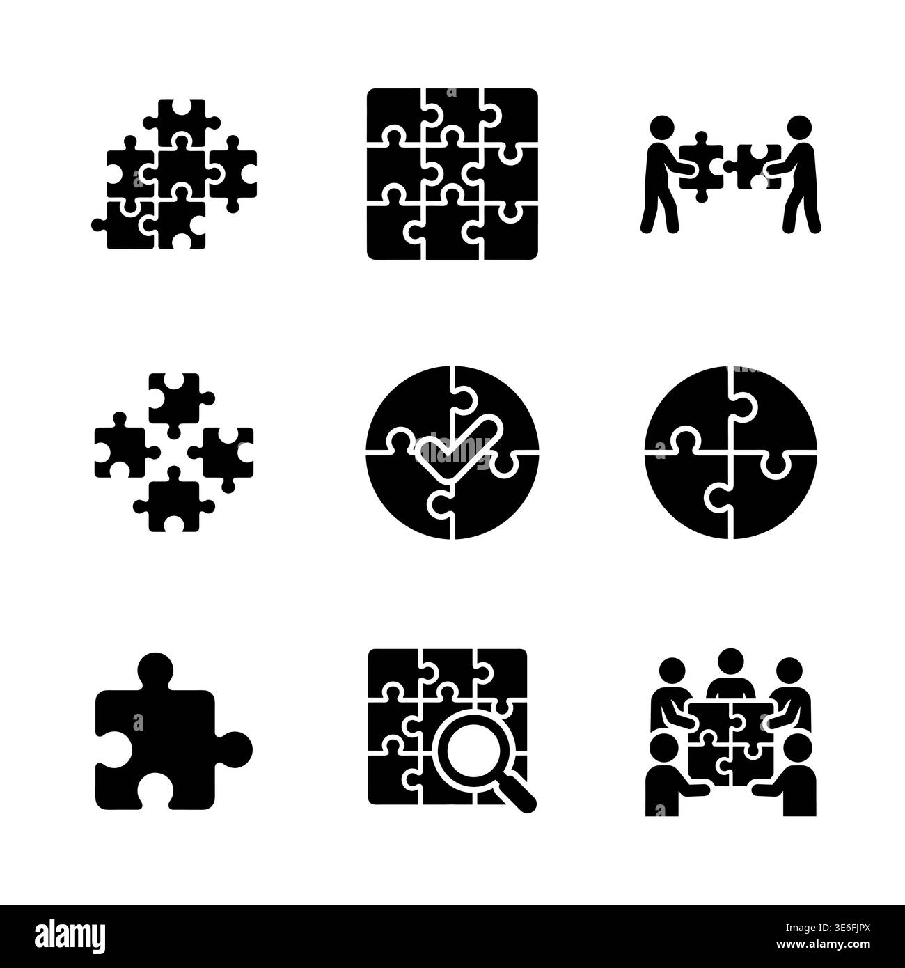 Set of black jigsaw puzzle icon vector illustration isolated Stock ...