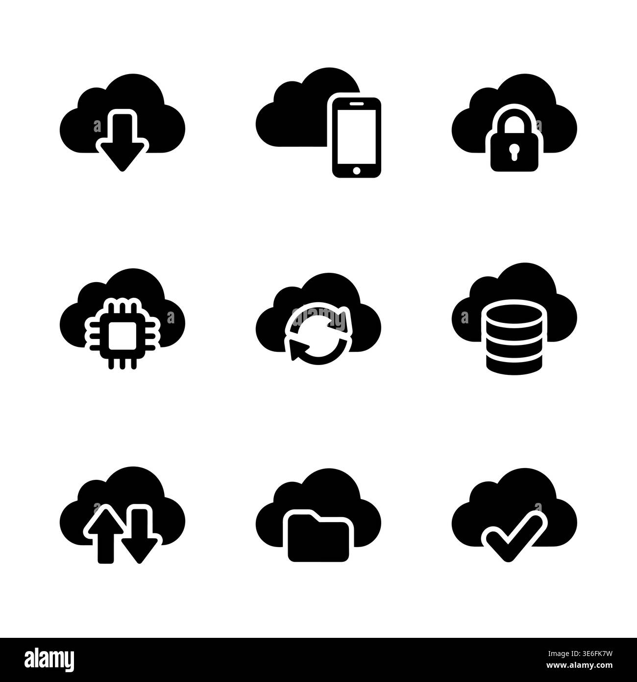 Cloud computing glyph icons set, cloud storage data transfer Stock Vector