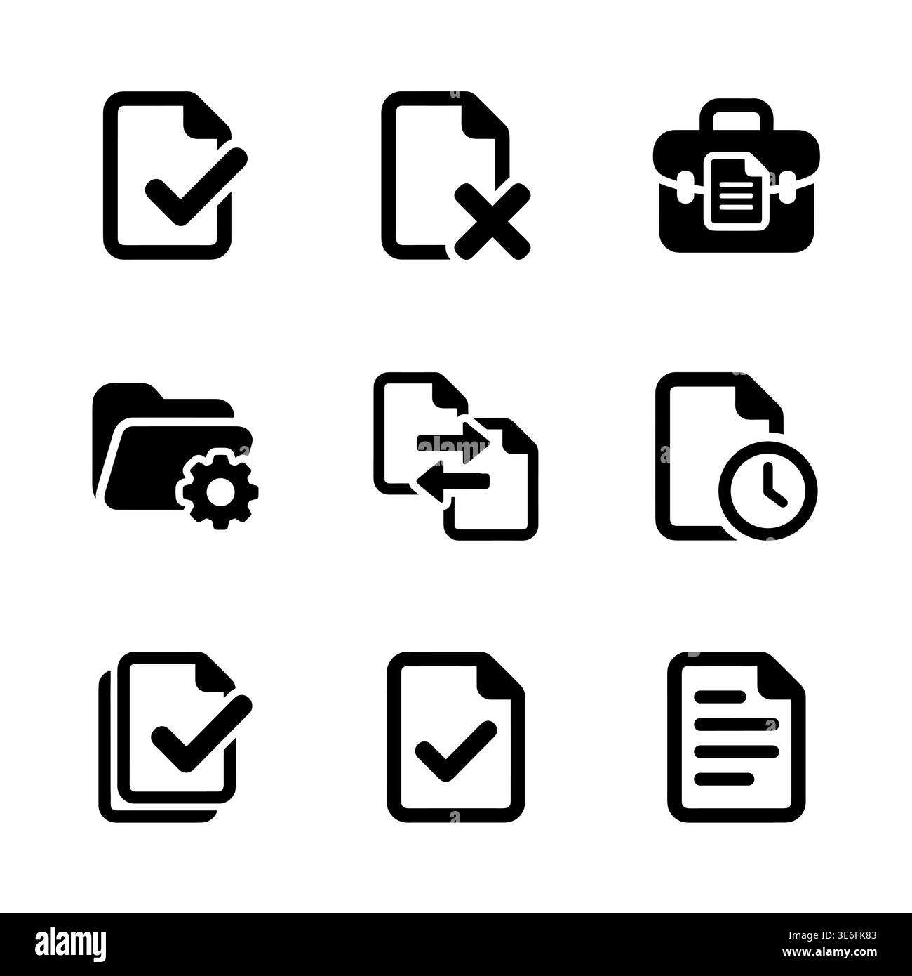 Set of black document icons, vector design on white background Stock Vector