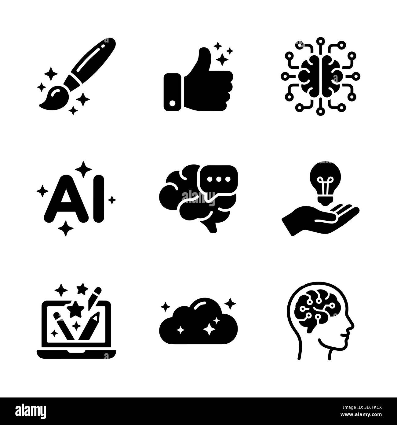 Set of AI and creativity related vector black glyph icons Stock Vector ...