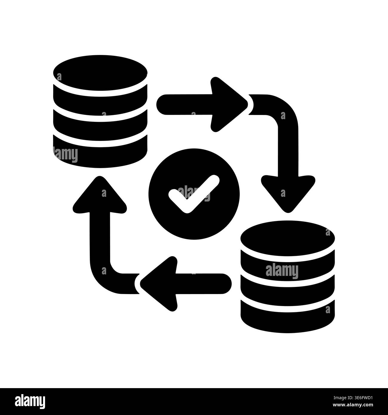Data synchronization glyph icon, database backup and restore process Stock Vector