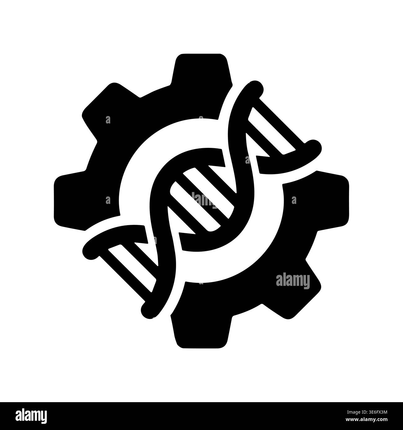 Black and white DNA strand inside gear machine vector illustration Stock Vector