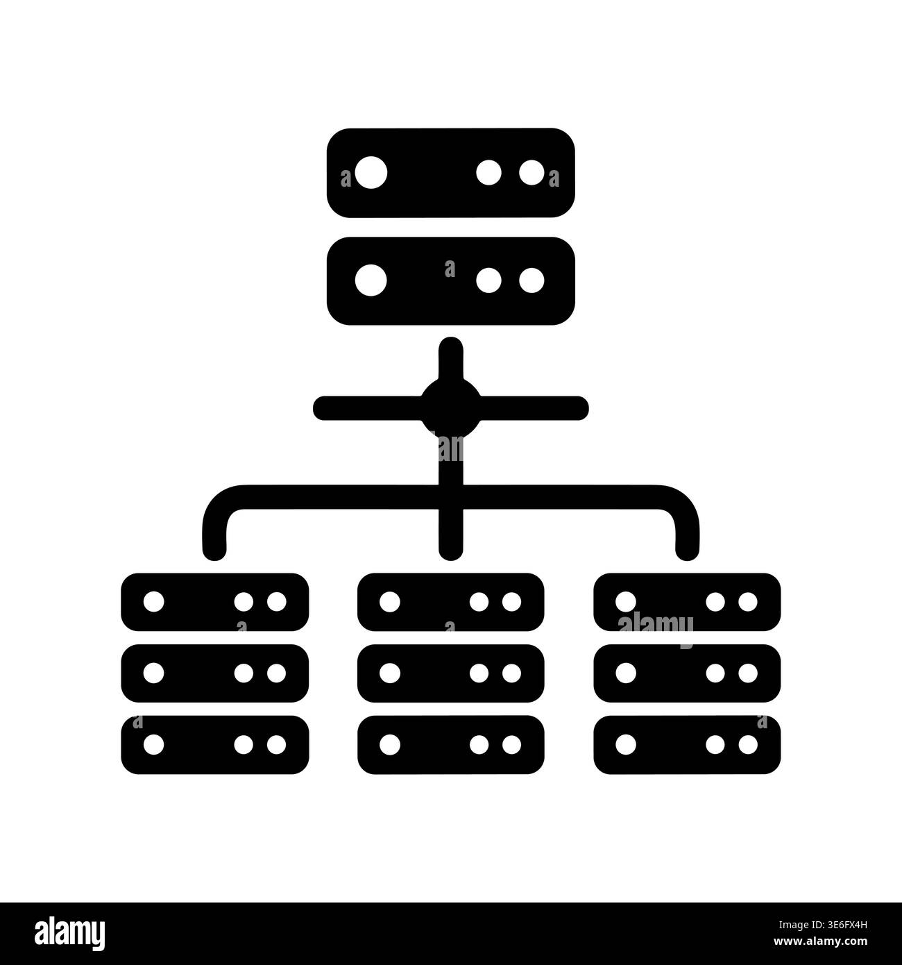 Database server network diagram in simple black glyph style Stock Vector