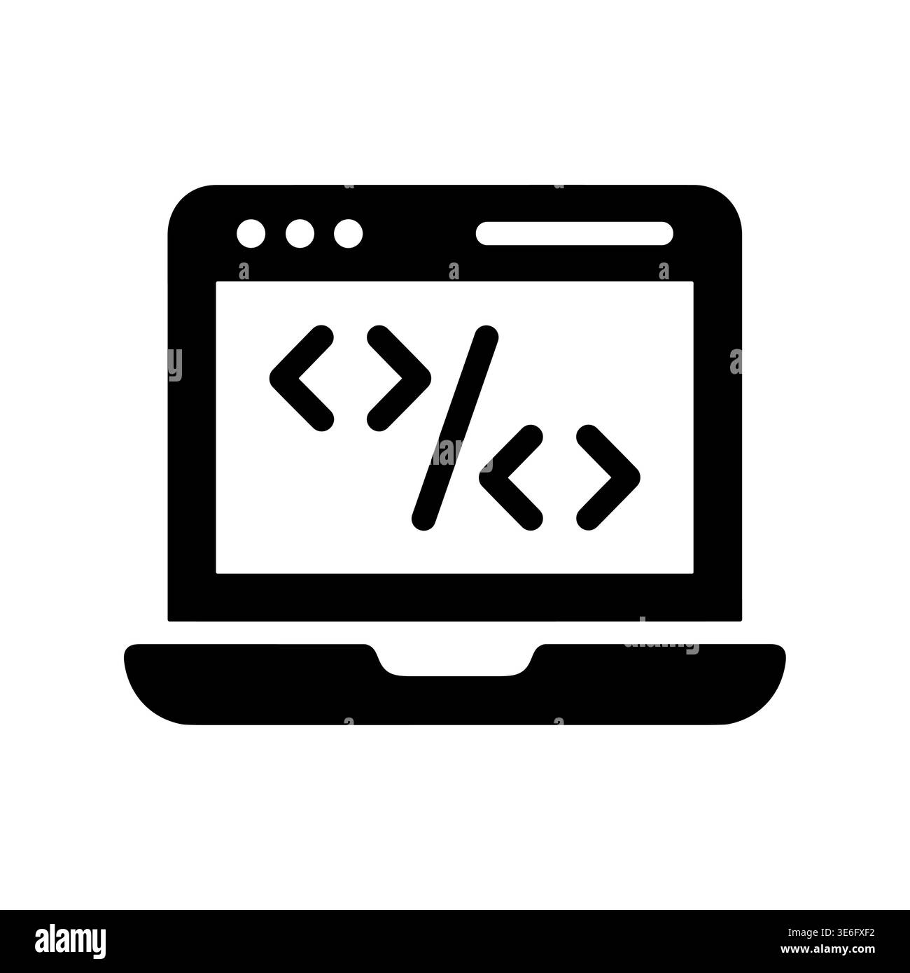 Laptop displaying coding symbols, representing programming and web development Stock Vector