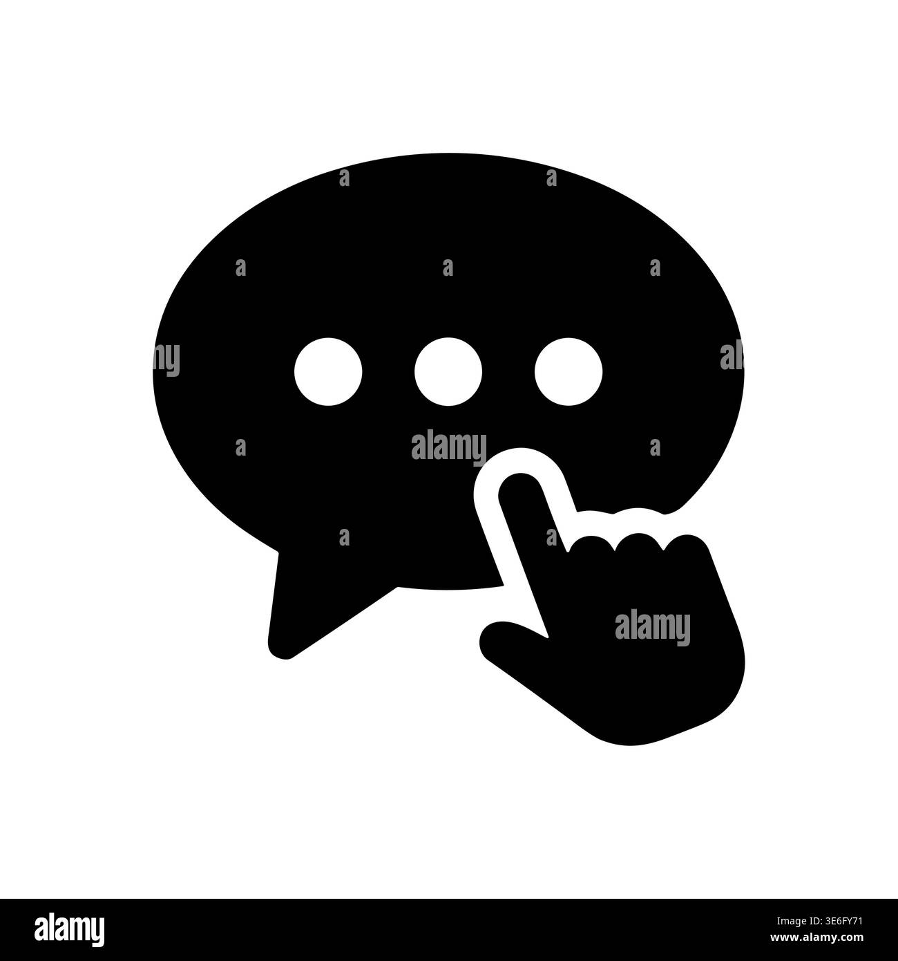 Clicking on message bubble with ellipsis, communication minimal black icon Stock Vector