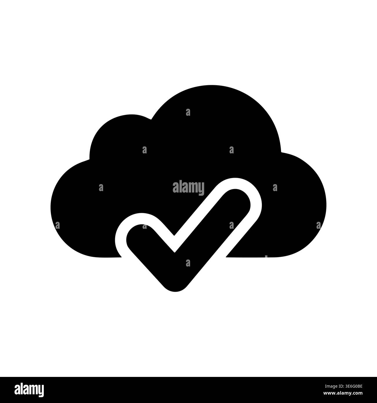 Black Cloud Icon with Check Mark, Vector, Flat Style Stock Vector