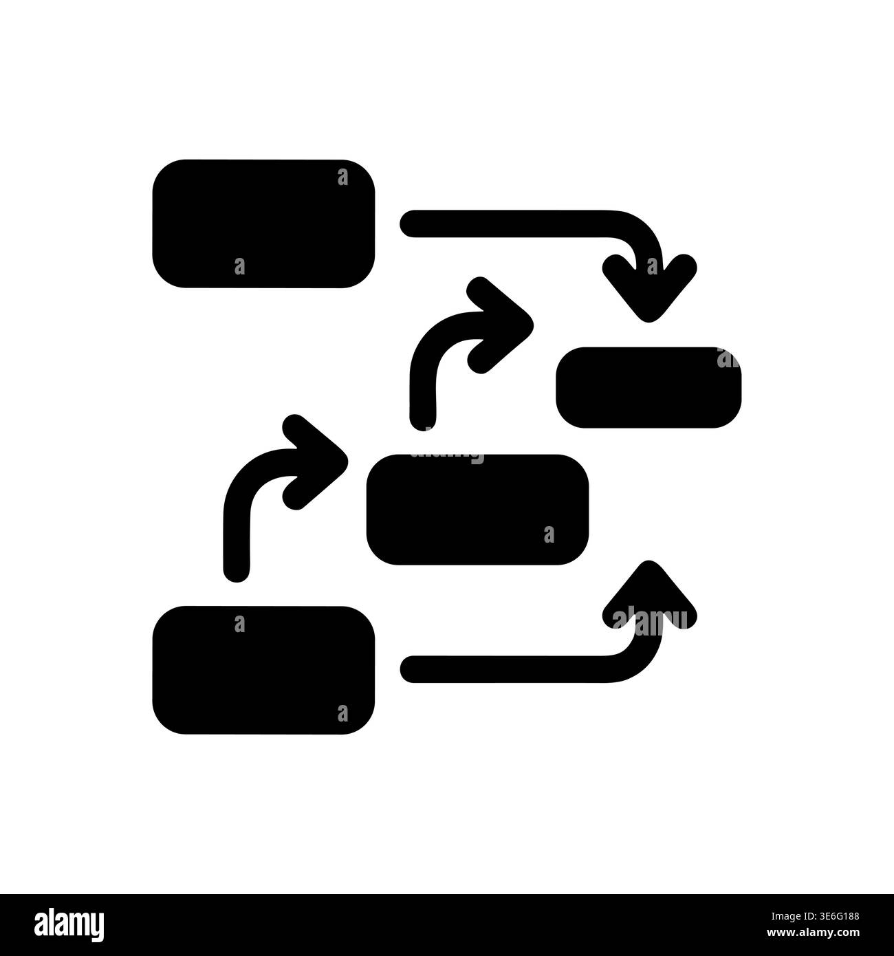 Workflow diagram with connected rectangles and arrows in black Stock Vector