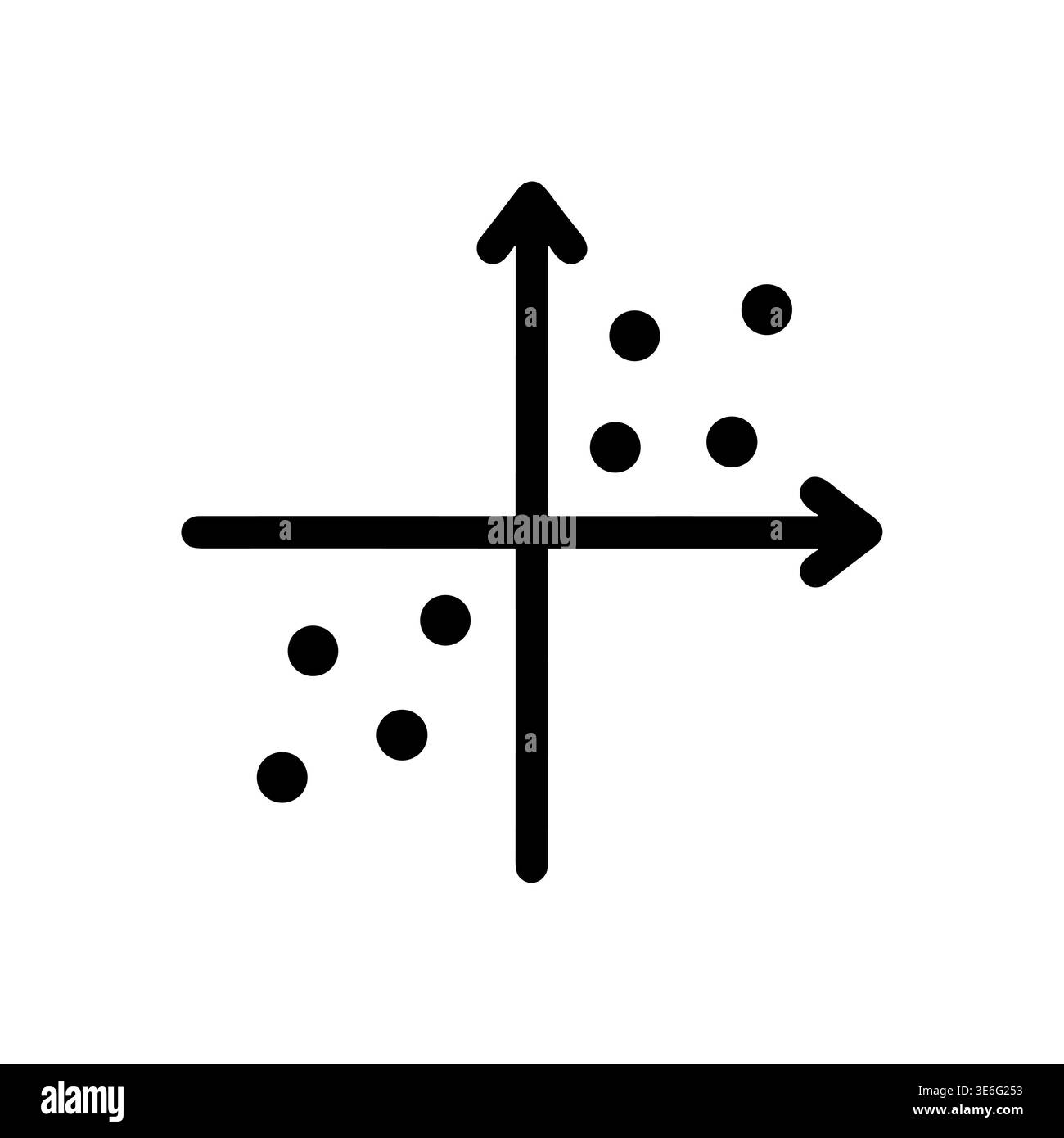 Scatter plot graph with coordinate axis, data visualization icon Stock Vector
