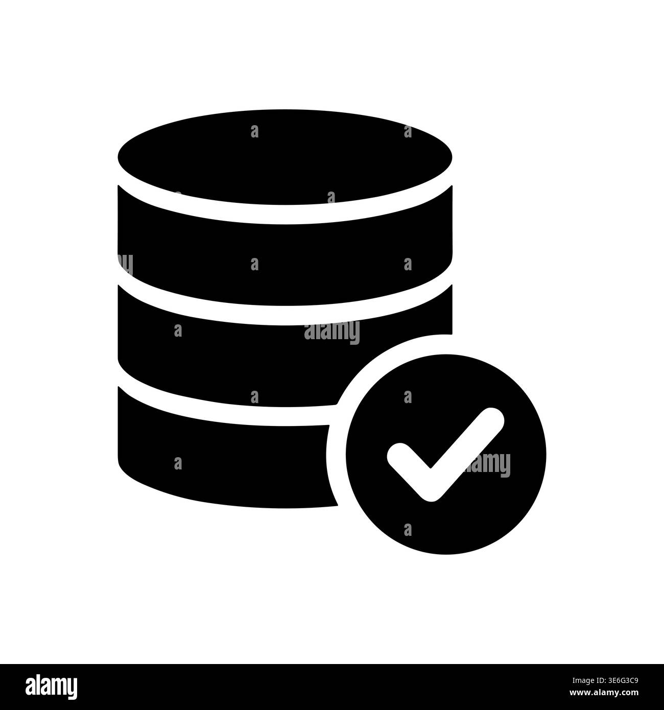 Database with check mark icon, vector illustration, glyph style Stock Vector