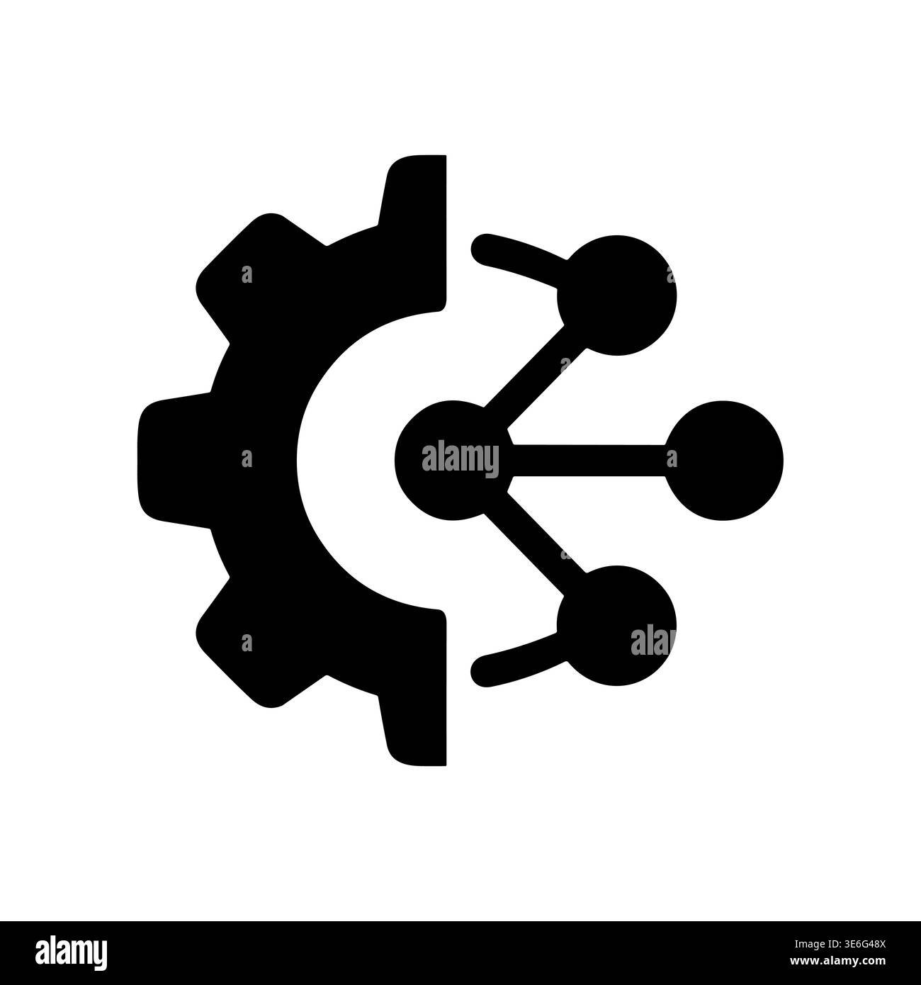 Gear and Network Connection Icon, Solid Style, Isolated Vector Stock Vector