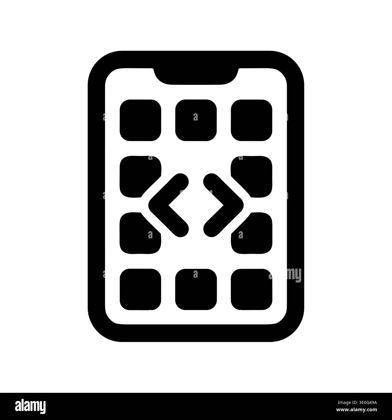 Mobile Development Icon showing coding in black and white style Stock Vector