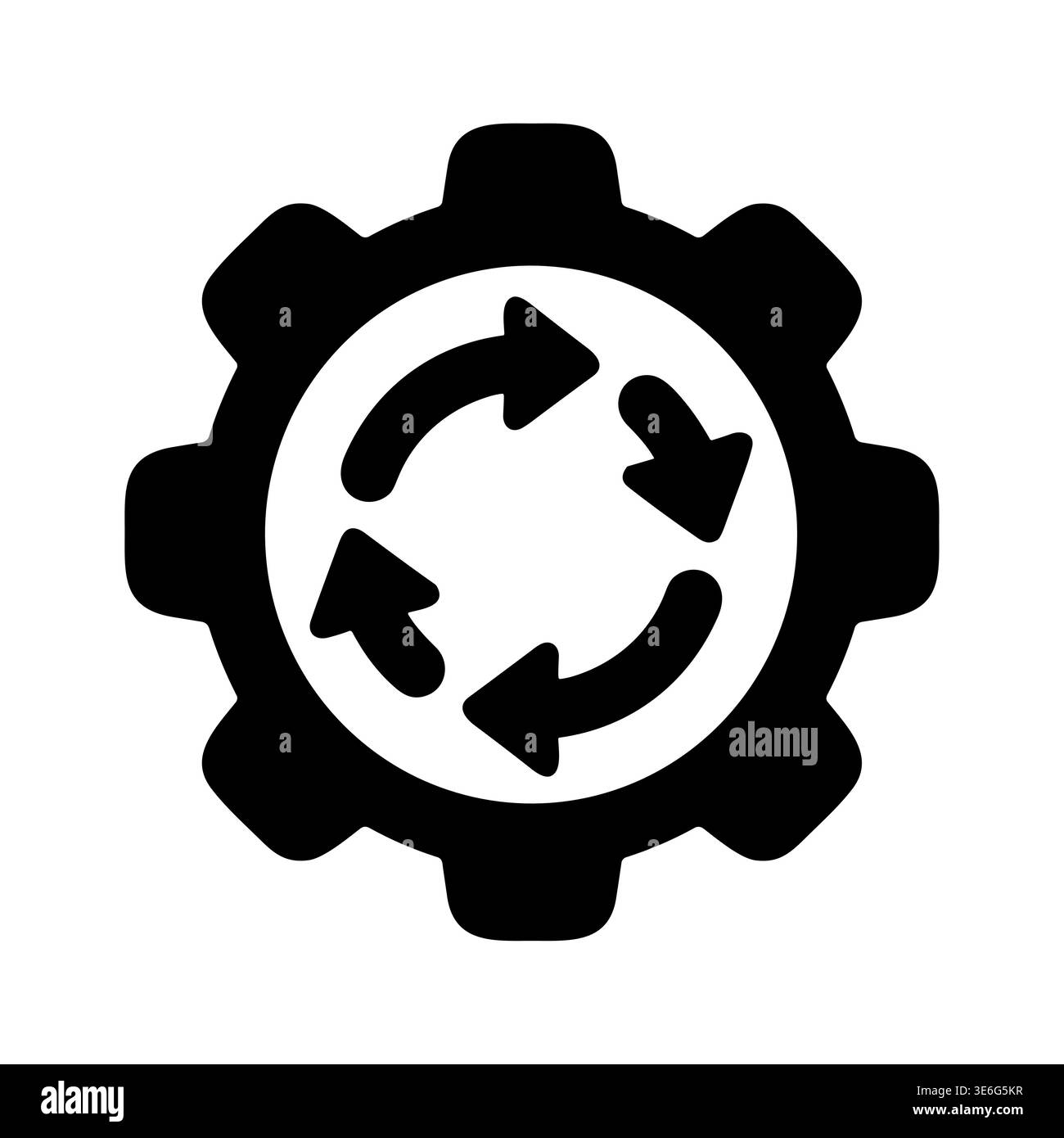 Black gear icon with rotating arrows, workflow, and process Stock Vector