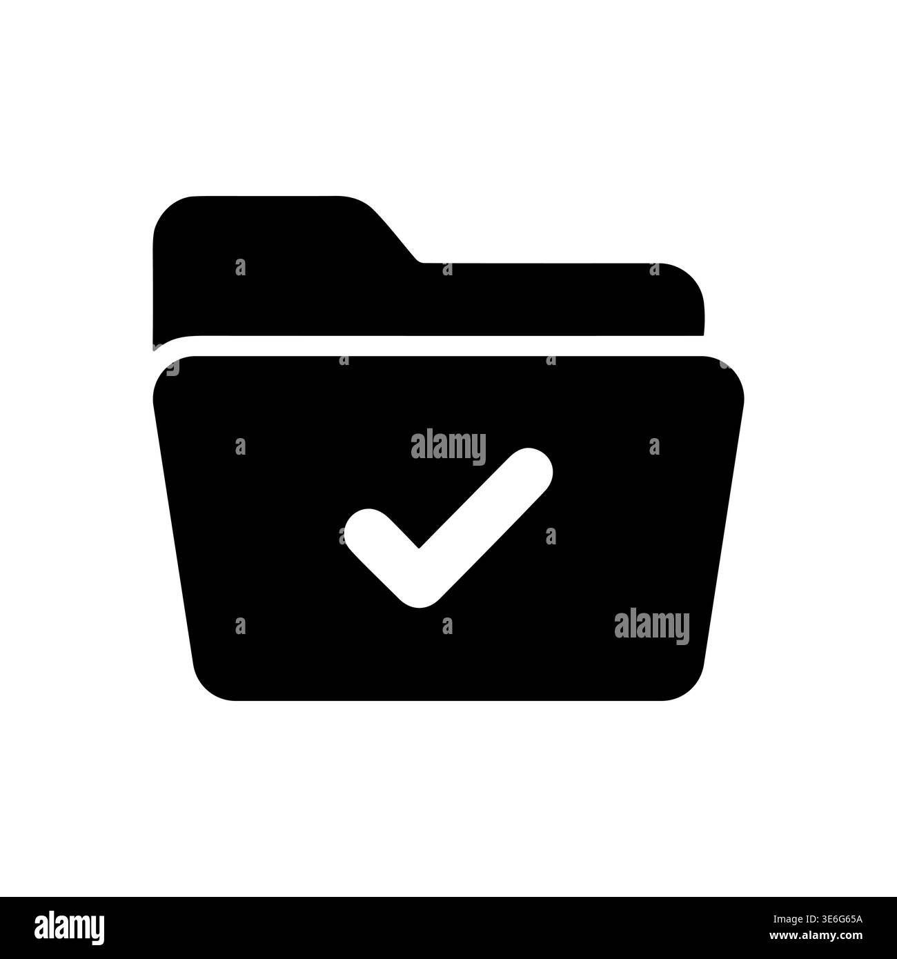 Black folder icon with white check mark, minimalist design Stock Vector