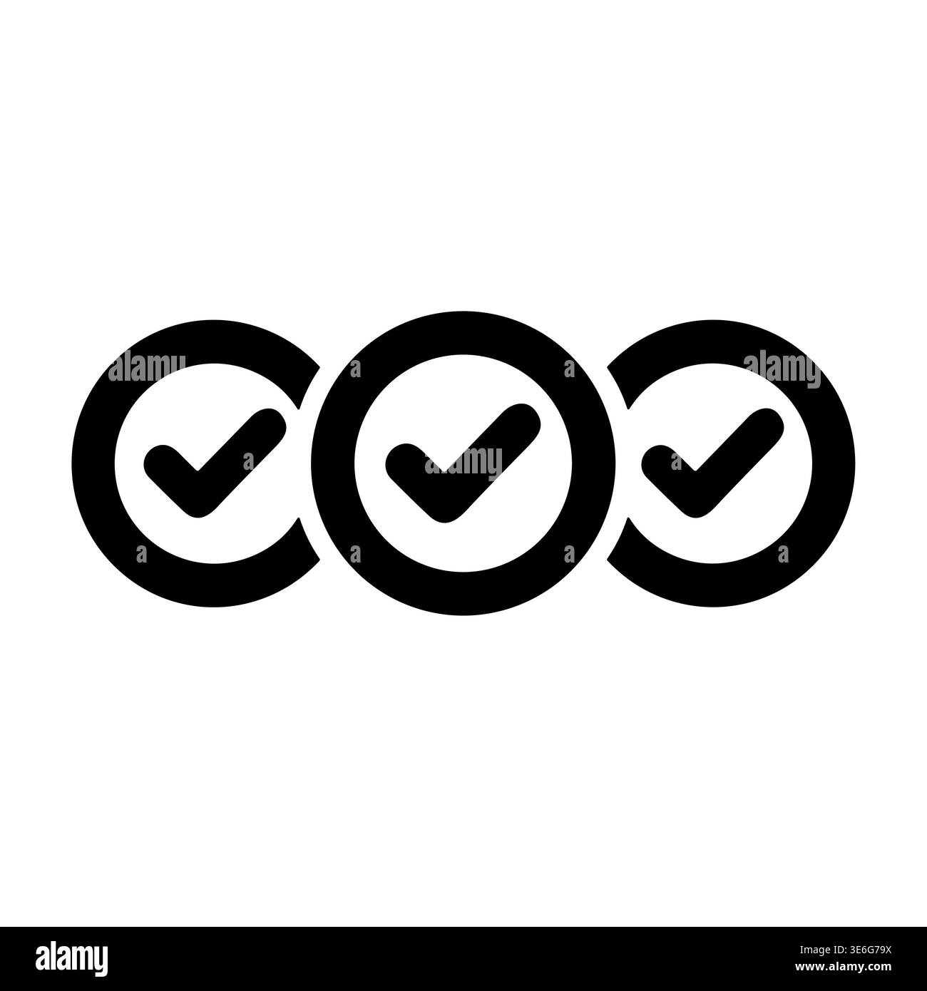 Three black check marks in circles isolated vector illustration Stock Vector