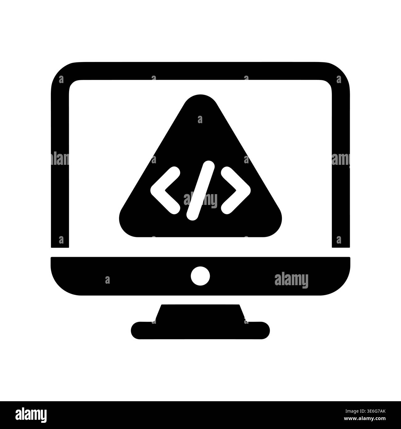 Computer screen showing code error sign black glyph icon Stock Vector