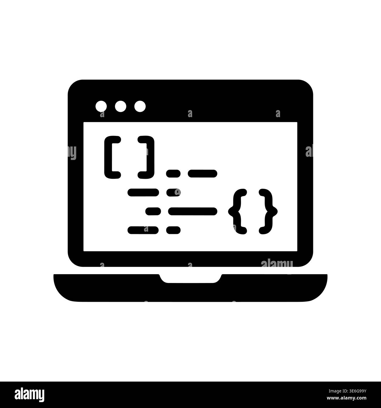 Laptop displaying programming code, software development concept, glyph style icon Stock Vector