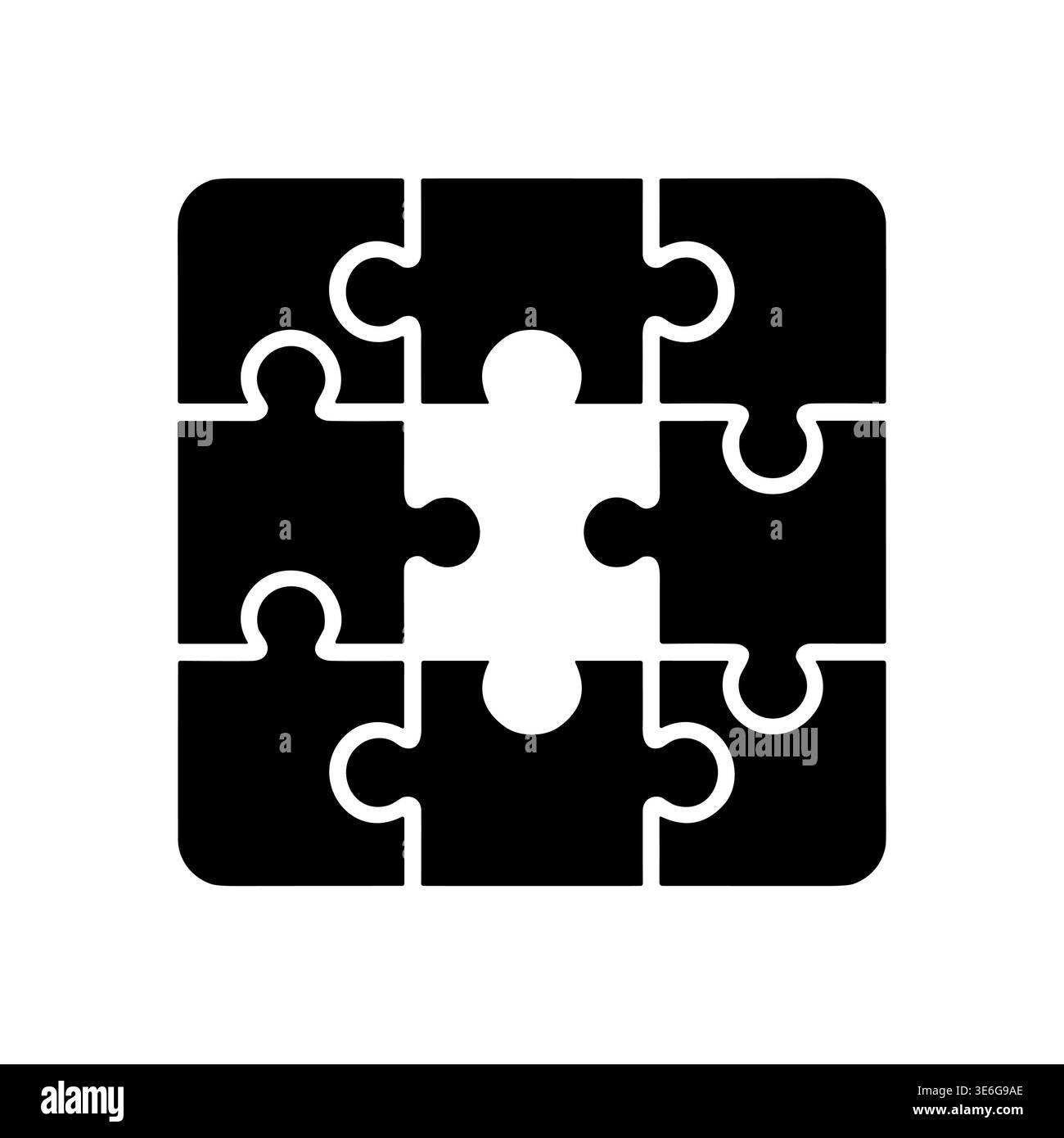 Black and white square puzzle with one piece missing icon Stock Vector
