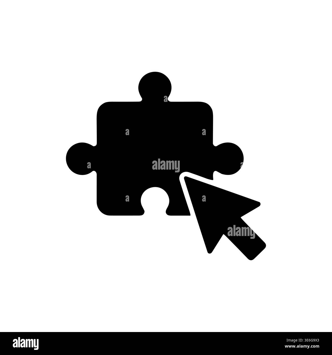 Puzzle piece and cursor icon, solution concept, black vector Stock Vector