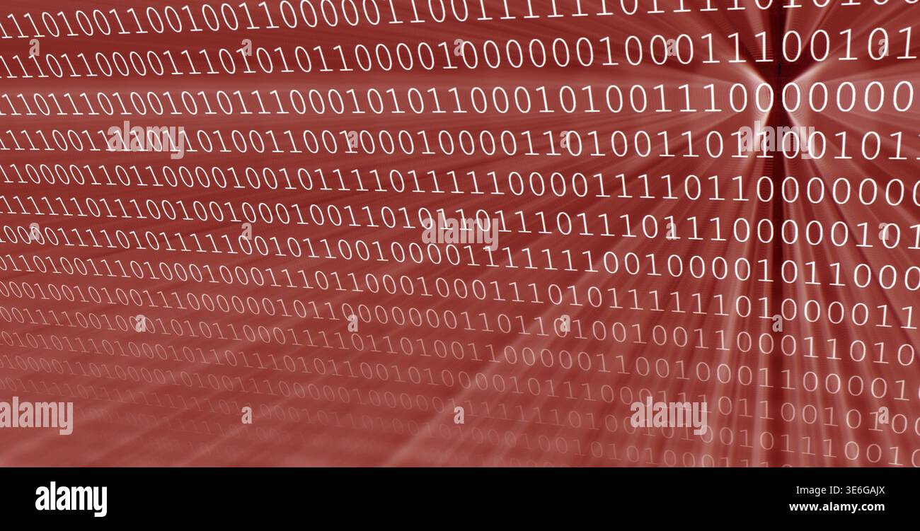 Colorful digital binary data digits and streaming binary code background with light beams Stock Photo