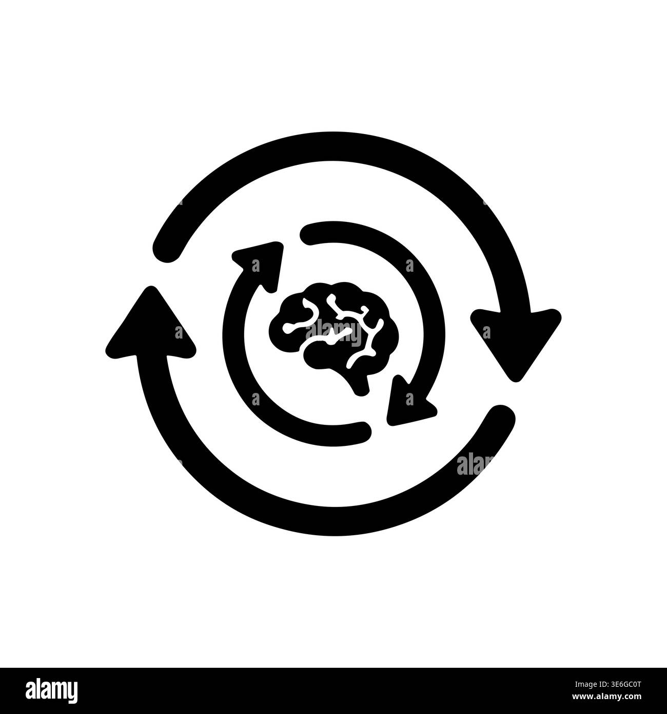 Brain refresh icon with circular arrows, knowledge cycle concept Stock Vector
