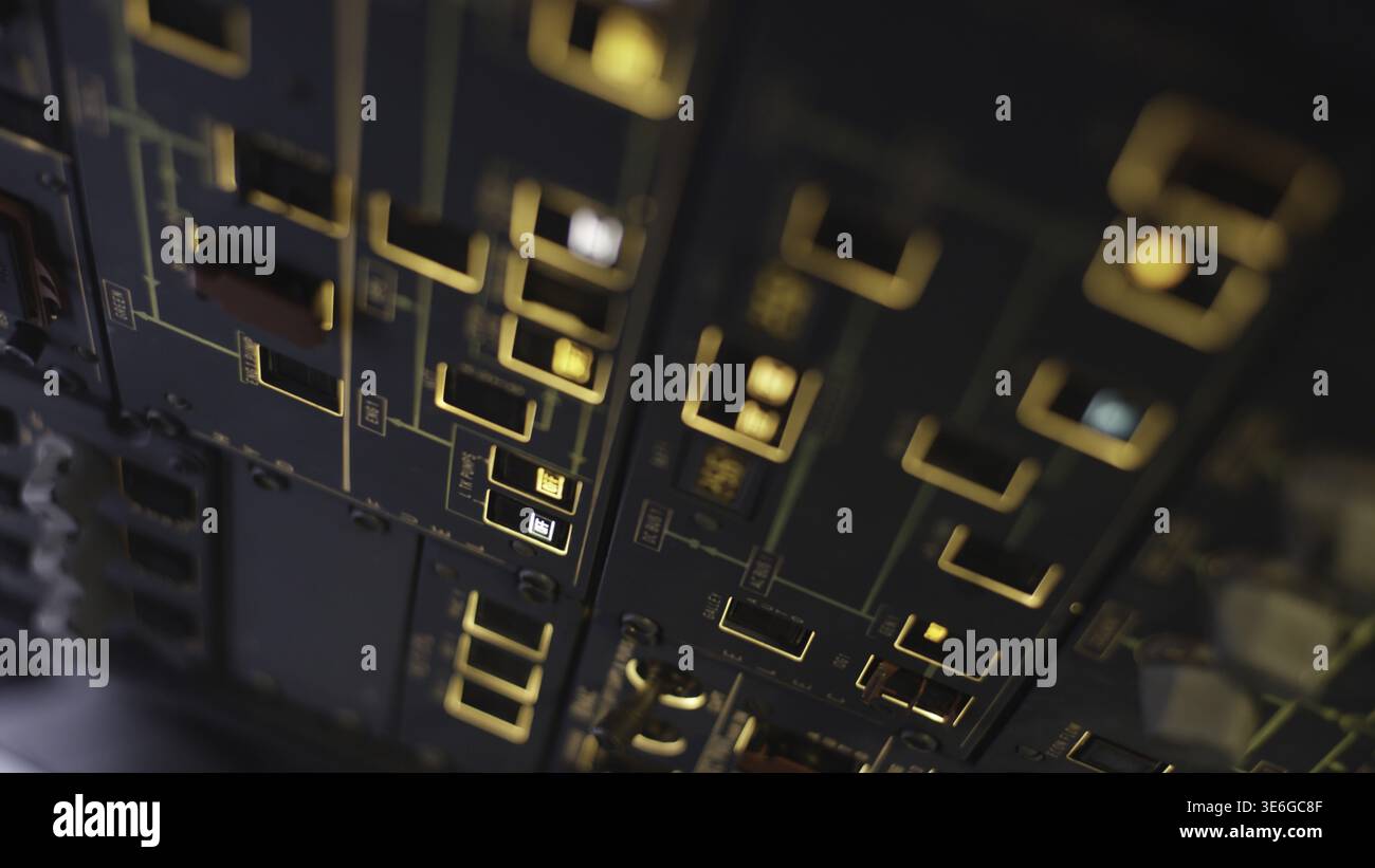 Autopilot control element of an airliner. Panel of switches on an ...