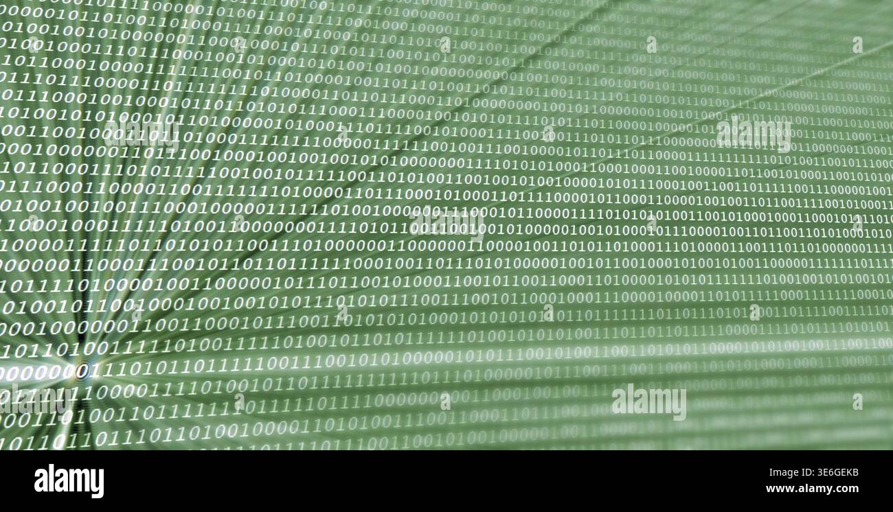 Colorful digital binary data digits and streaming binary code background with light beams Stock Photo