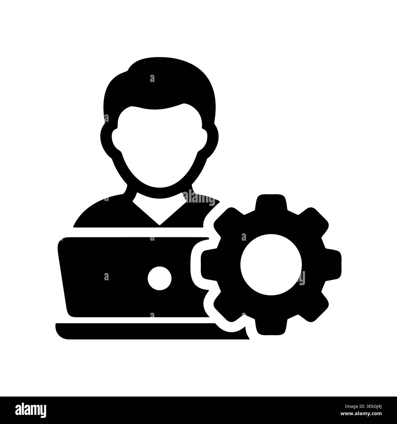 Technical support specialist icon with laptop and gear solid style Stock Vector