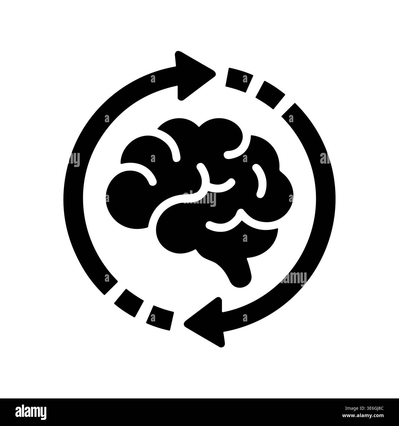 Black Brain Refresh Icon with Circular Arrows Symbol Design Stock Vector