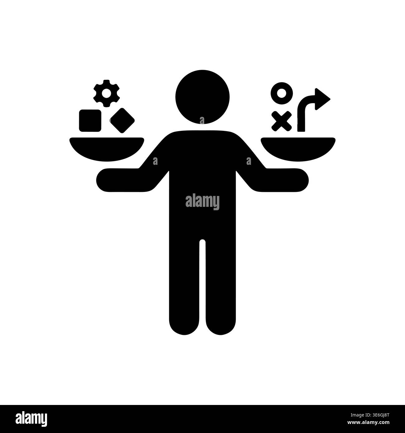 Decision Making Process Person Balancing Strategy and Execution Black Silhouette Stock Vector