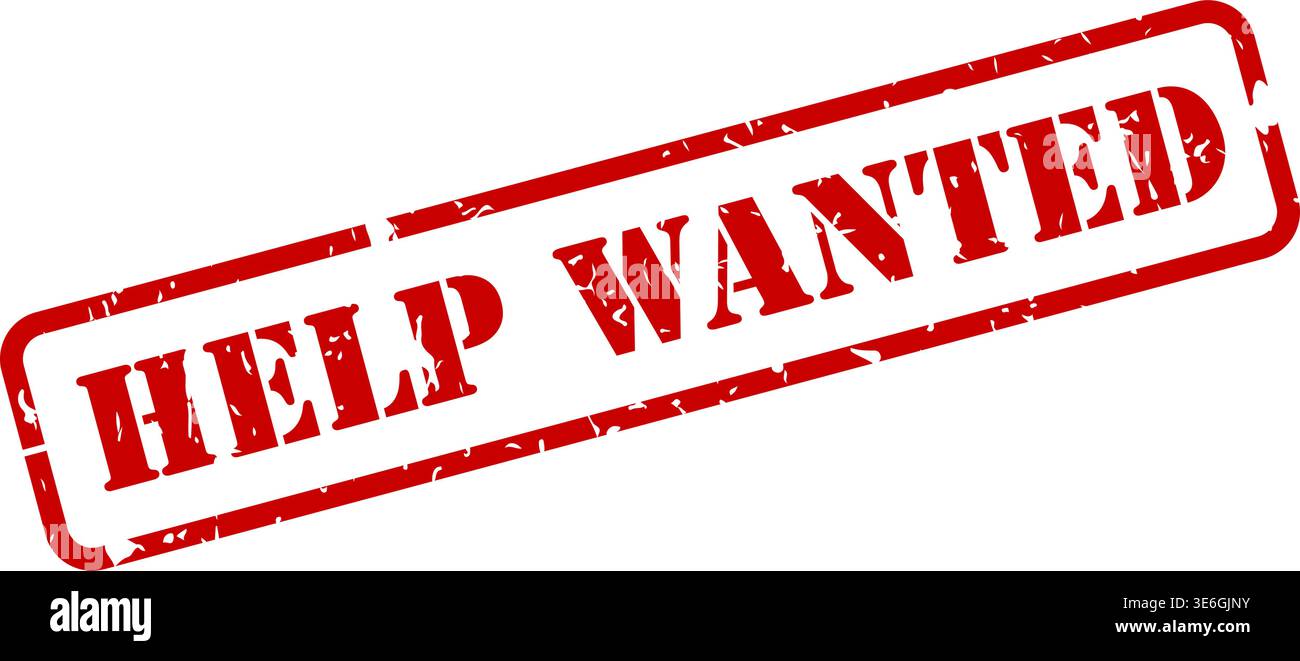Help Wanted red rubber stamp with texture vector illustration Stock Vector