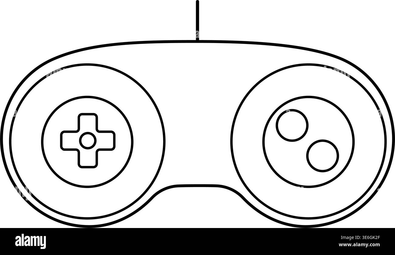 Retro style game controller with buttons and dpad vector outline icon Stock Vector