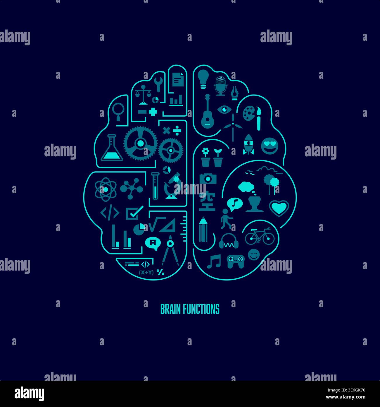 concept of brain functions; left with logic, right with creative Stock Vector
