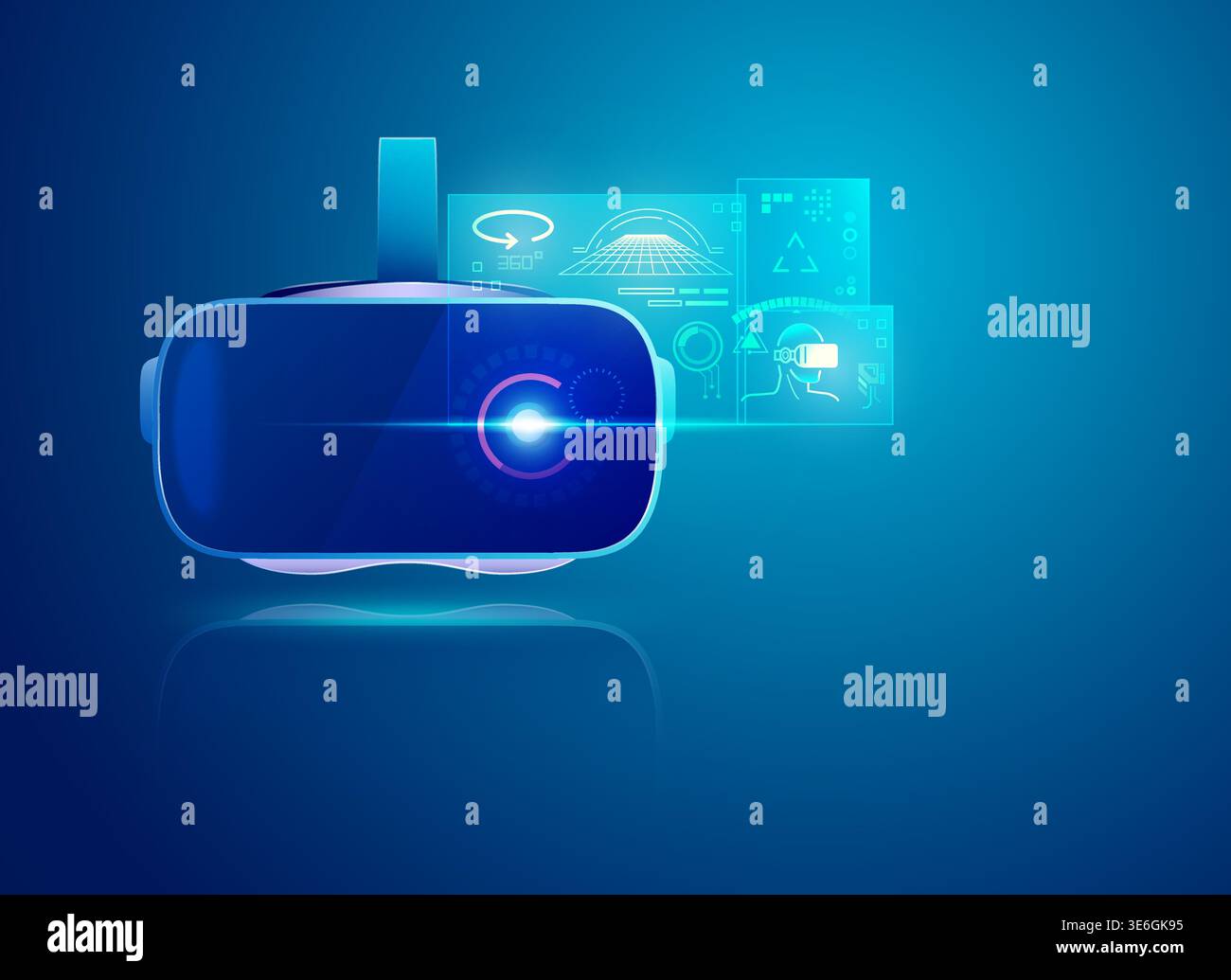 realistic VR headset with futuristic interface Stock Vector