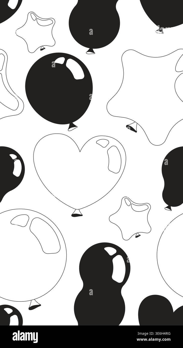 Balloons party black and white vertical repeating pattern Stock Vector
