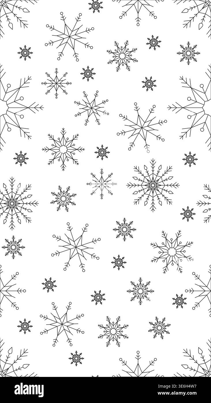 Snowflakes winter black and white vertical repeating pattern Stock Vector