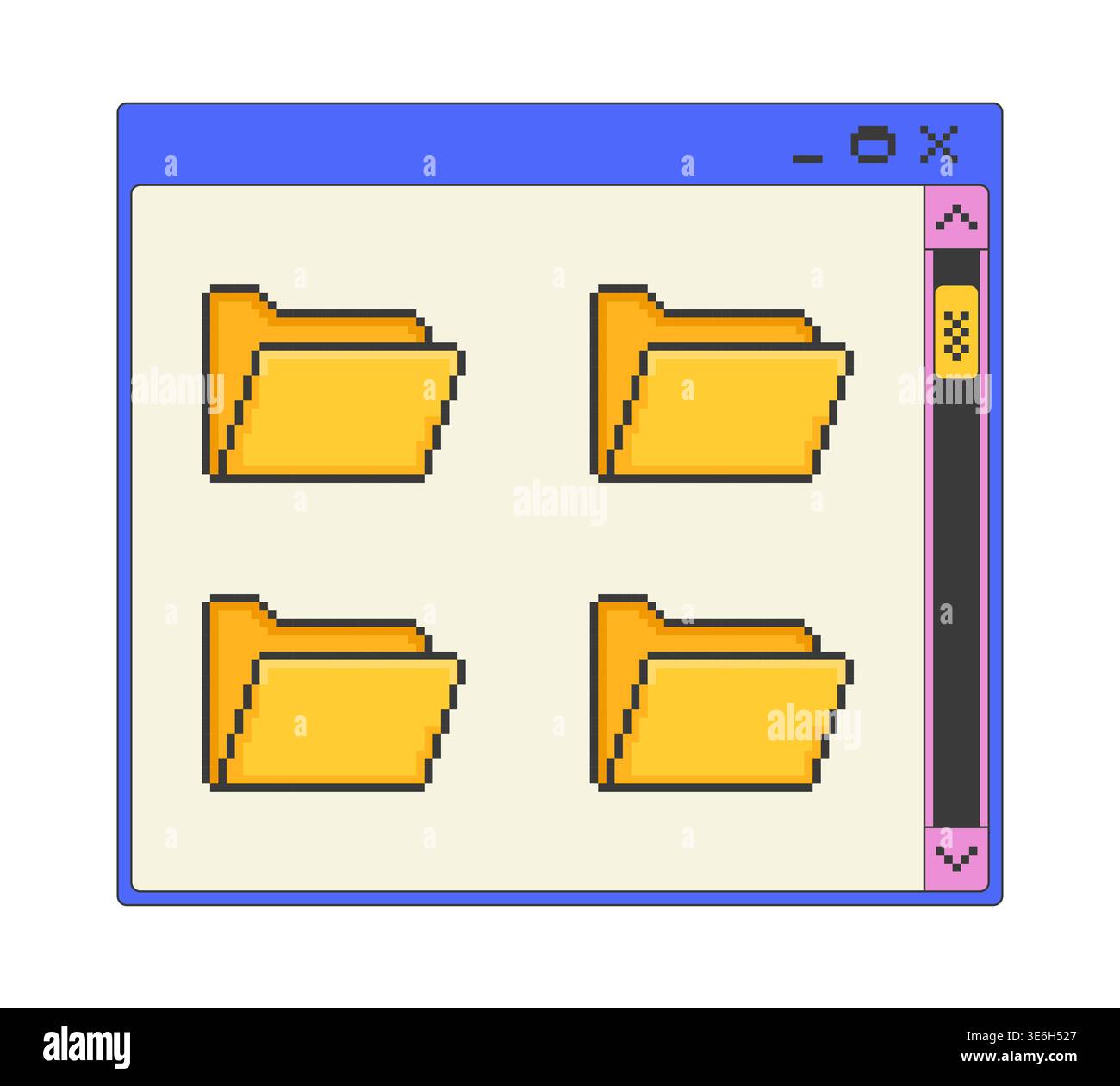 Multiple folders with scroll bar pixel art popup window UI overlay Stock Vector